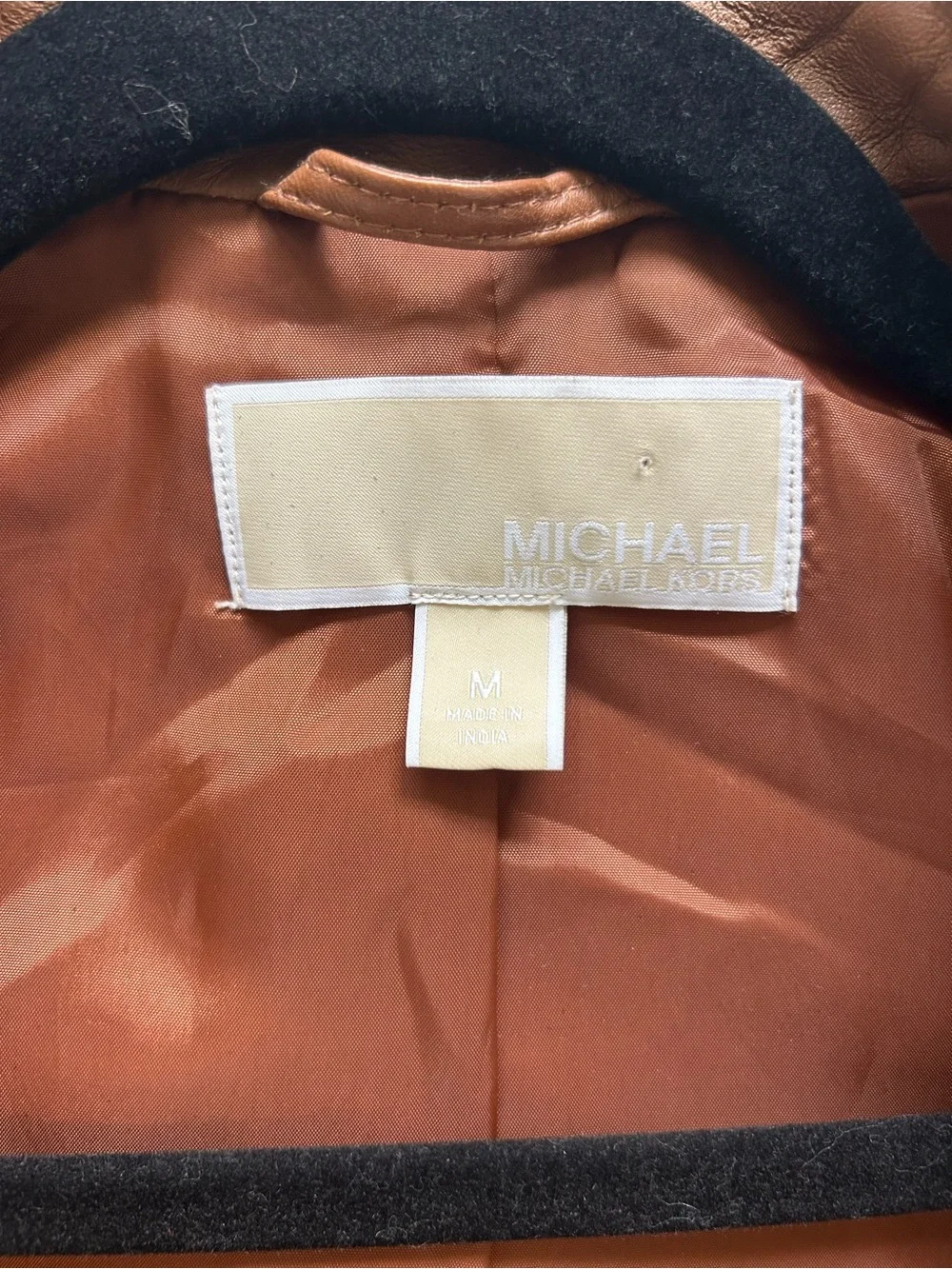 Michael Kors Brown faux Leather crop Asymmetrical Zip Jacket